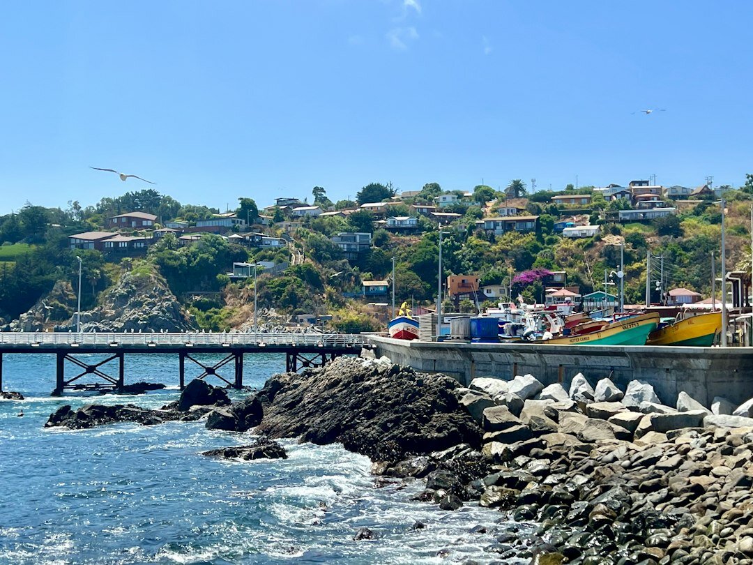 Fisherman working at a small pier in Chile